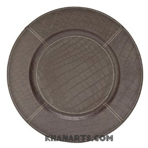 leather charger plate - brown leather faux