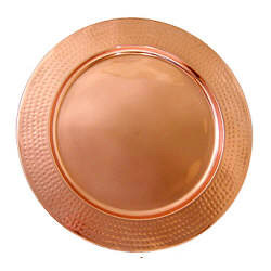 copper charger plates, hammered chargers, hammered rim dinner underplates