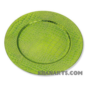 leather charger plate - green croco