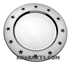 stainless charger with perforated star on rim