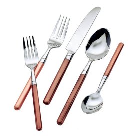 flatware set of 5 pcs copper finish handle